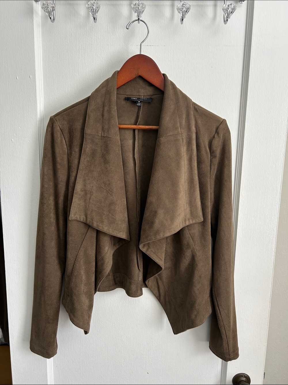 Faux- Suede Couture Drape Front Jacket - Brown